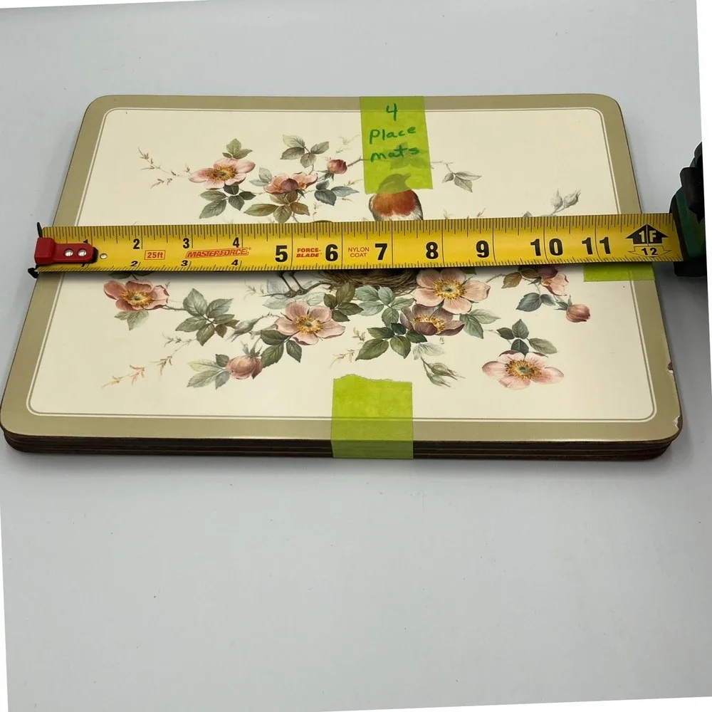 Vintage Pimpernel Robin Bird Placemats Set of 4 Cream Green Good Vintage Corked